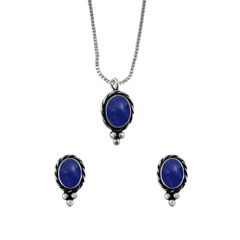 Sterling Silver Petite Necklace Earrings Set Lapis Lazuli